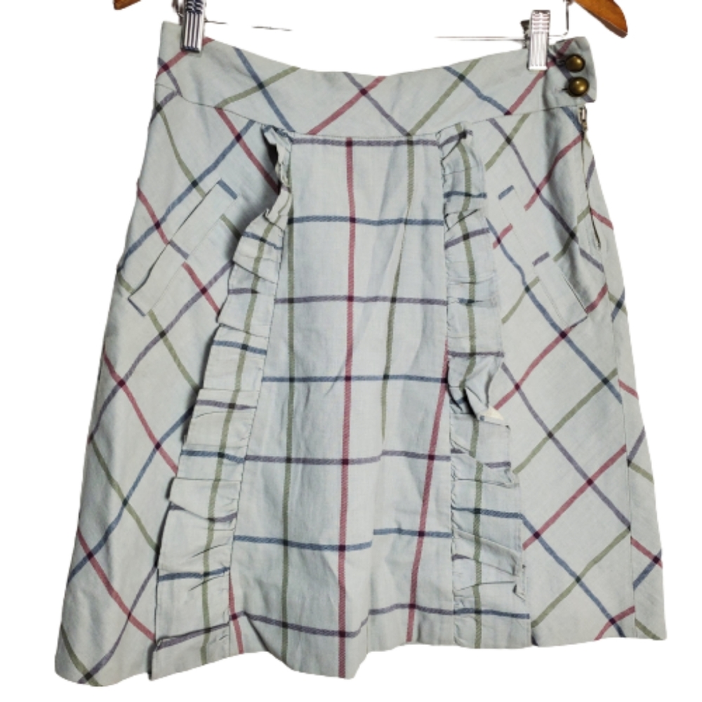 Anthropologie Edme & Esyllte Gray Plaid Ruffle Lined A-Line Skirt Size 6